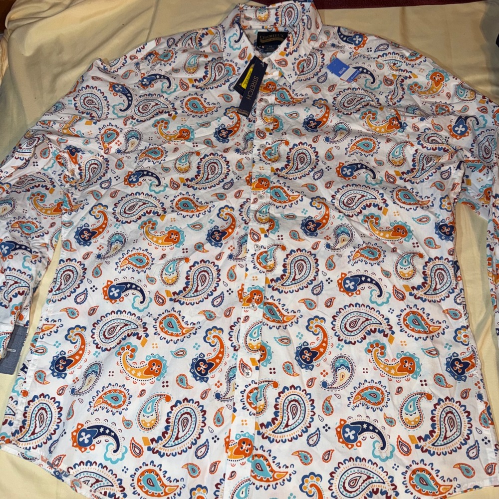 NWT Cremieux Denim Mens XL Paisley Stretch Button Down Shirt Long Sleeve